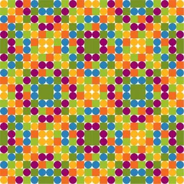 Seamless pattern made of colorful circles and squares, bright and possitive.. Stock Illustration