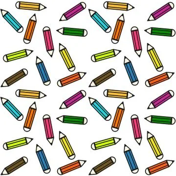 Seamless pattern made of colorful pencils - crayons on white background Stock Illustration
