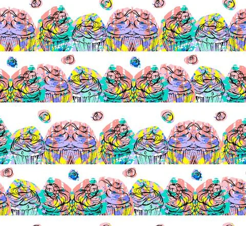 Seamless pattern made of cupcakes and cherries on a notebook. EPS 8 CMYK with Illustrazione stock