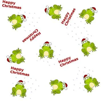 Seamless pattern made of cute cartoon frog with santa hat and drop shadow Illustrazione stock