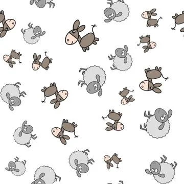 Seamless pattern made from donkeys and lambs in cartoon style Stock Illustration
