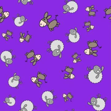 Seamless pattern made from donkeys and lambs in cartoon style Stock Illustration