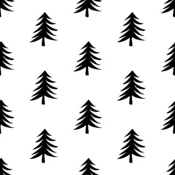 Seamless pattern made from doodle abstract fir trees. Isolated on white backg Stock Illustration