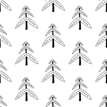 Seamless pattern made from doodle abstract fir trees. Isolated on white backg Stock Illustration