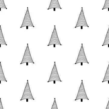 Seamless pattern made from doodle abstract fir trees. Isolated on white backg Stock Illustration