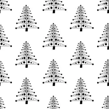 Seamless pattern made from doodle abstract fir trees. Isolated on white backg Stock Illustration