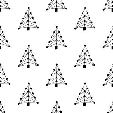 Seamless pattern made from doodle abstract fir trees. Isolated on white backg Stock Illustration