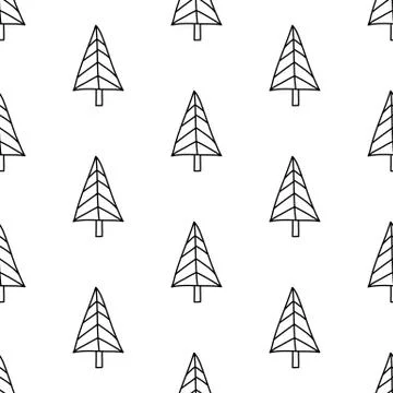 Seamless pattern made from doodle abstract fir trees. Isolated on white backg Stock Illustration