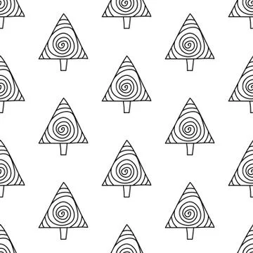 Seamless pattern made from doodle abstract fir trees. Isolated on white backg Illustrazione stock