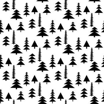 Seamless pattern made from doodle abstract fir trees. Isolated on white backg Illustrazione stock