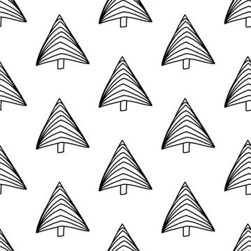 Seamless pattern made from doodle abstract fir trees. Isolated on white backg Stock Illustration