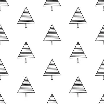 Seamless pattern made from doodle abstract fir trees. Isolated on white backg Stock Illustration