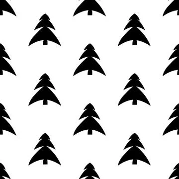 Seamless pattern made from doodle abstract fir trees. Isolated on white backg Stock Illustration