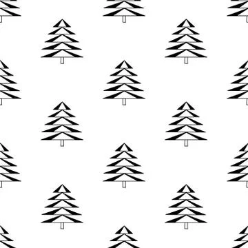 Seamless pattern made from doodle abstract fir trees. Isolated on white backg Stock Illustration