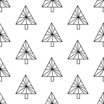 Seamless pattern made from doodle abstract fir trees. Isolated on white backg Stock Illustration