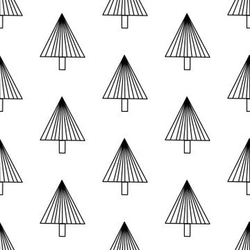 Seamless pattern made from doodle abstract fir trees. Isolated on white backg Stock Illustration