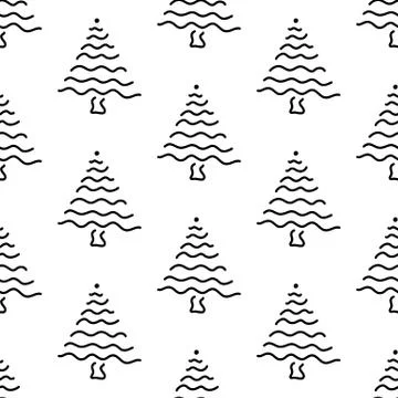 Seamless pattern made from doodle abstract fir trees. Isolated on white backg Stock Illustration