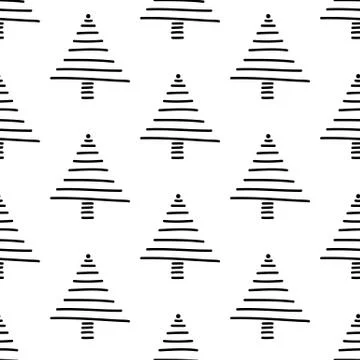 Seamless pattern made from doodle abstract fir trees. Isolated on white backg Stock Illustration