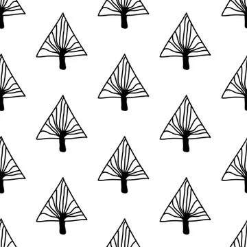 Seamless pattern made from doodle abstract fir trees. Isolated on white backg Stock Illustration