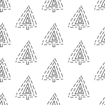 Seamless pattern made from doodle abstract fir trees. Isolated on white backg Stock Illustration