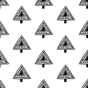 Seamless pattern made from doodle abstract fir trees. Isolated on white backg Stock Illustration
