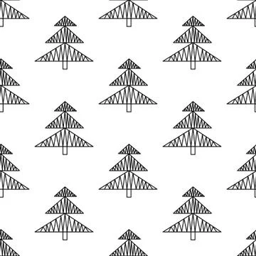 Seamless pattern made from doodle abstract fir trees. Isolated on white backg Stock Illustration