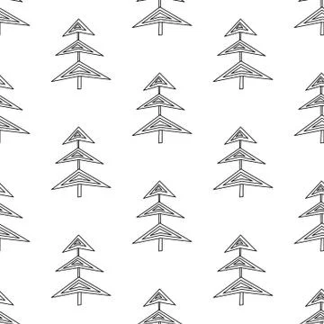 Seamless pattern made from doodle abstract fir trees. Isolated on white backg Stock Illustration