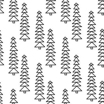 Seamless pattern made from doodle abstract fir trees. Isolated on white backg Stock Illustration