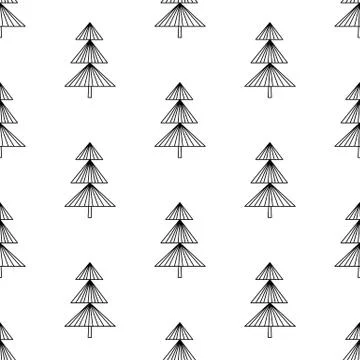 Seamless pattern made from doodle abstract fir trees. Isolated on white backg Stock Illustration