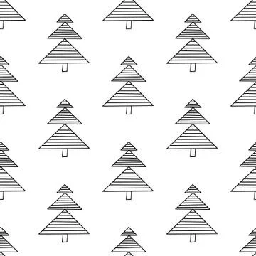 Seamless pattern made from doodle abstract fir trees. Isolated on white backg Stock Illustration