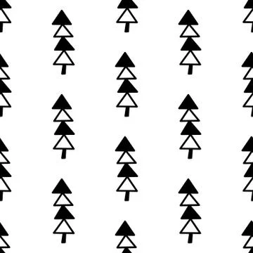 Seamless pattern made from doodle abstract fir trees. Isolated on white backg Stock Illustration