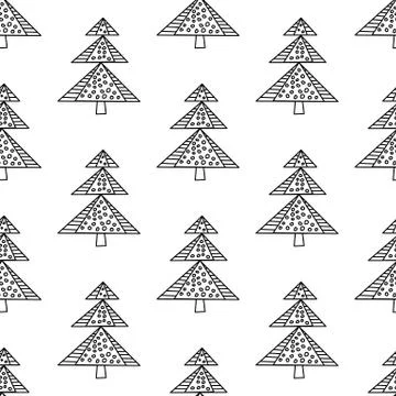 Seamless pattern made from doodle abstract fir trees. Isolated on white backg Stock Illustration