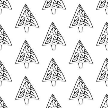 Seamless pattern made from doodle abstract fir trees. Isolated on white backg Stock Illustration