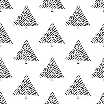 Seamless pattern made from doodle abstract fir trees. Isolated on white backg Stock Illustration
