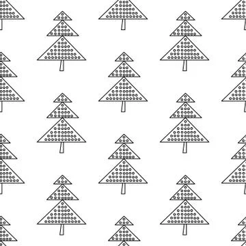 Seamless pattern made from doodle abstract fir trees. Isolated on white backg Stock Illustration