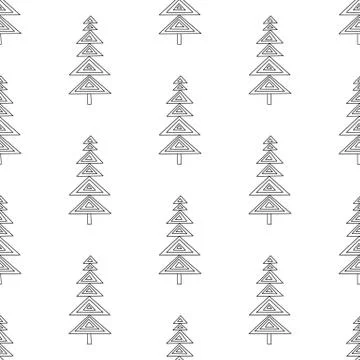 Seamless pattern made from doodle abstract fir trees. Isolated on white backg Stock Illustration