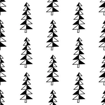 Seamless pattern made from doodle abstract fir trees. Isolated on white backg Stock Illustration