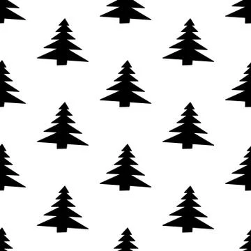 Seamless pattern made from doodle abstract fir trees. Isolated on white backg Stock Illustration