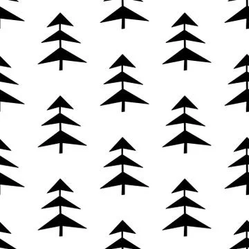Seamless pattern made from doodle abstract fir trees. Isolated on white backg Stock Illustration