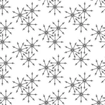 Seamless pattern made from doodle abstract snowflakes. Isolated on white back Stock Illustration