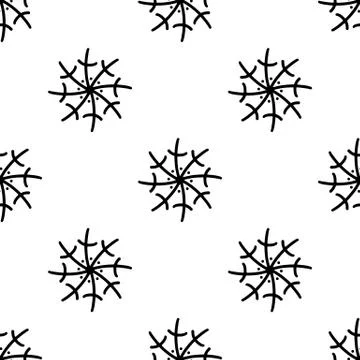 Seamless pattern made from doodle abstract snowflakes. Isolated on white back Stock Illustration