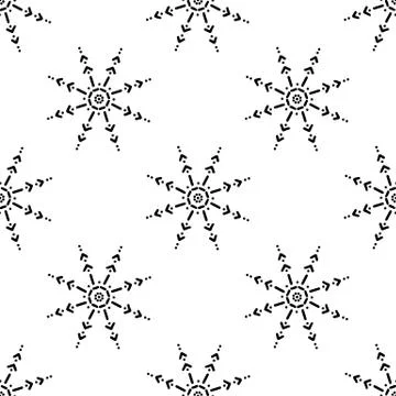 Seamless pattern made from doodle abstract snowflakes. Isolated on white back Stock Illustration