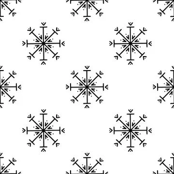 Seamless pattern made from doodle abstract snowflakes. Isolated on white back Stock Illustration