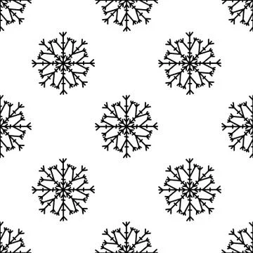 Seamless pattern made from doodle abstract snowflakes. Isolated on white back Stock Illustration