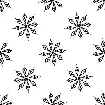 Seamless pattern made from doodle abstract snowflakes. Isolated on white back Stock Illustration