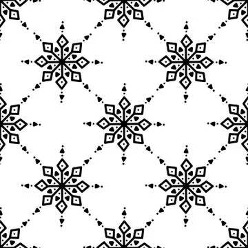 Seamless pattern made from doodle abstract snowflakes. Isolated on a white ba Stock Illustration