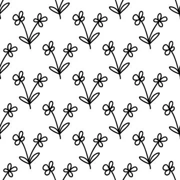 Seamless pattern made from doodle chamomile flowers. Isolated on white backgr Stock Illustration