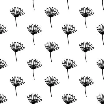 Seamless pattern made from doodle chamomile flowers. Isolated on white backgr Stock Illustration