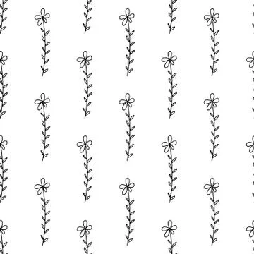 Seamless pattern made from doodle chamomile flowers. Isolated on white backgr Stock Illustration