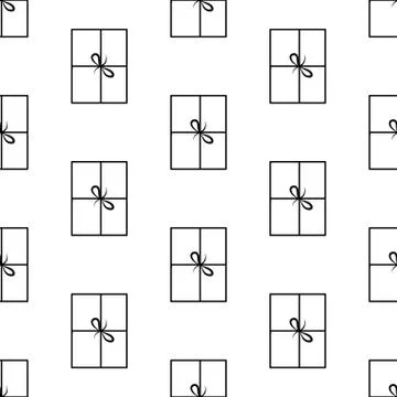 Seamless pattern made from doodle gift boxes with bow. Isolated on white back Stock Illustration